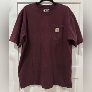 Carhartt Men's Dark Red Burgundy Short Sleeve Pocket Tee 100% Cotton Loose Fit L